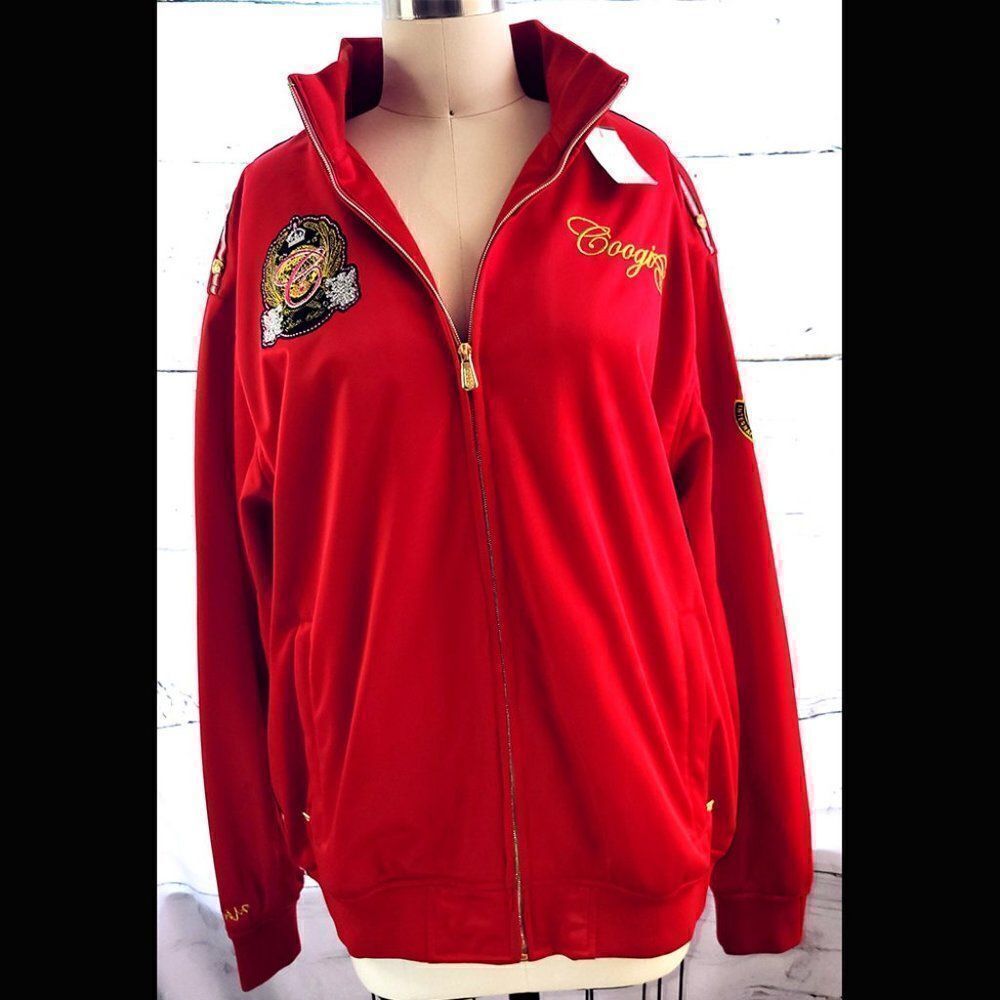 Coogi mens red basketball Harrington full zip embellished jacket
